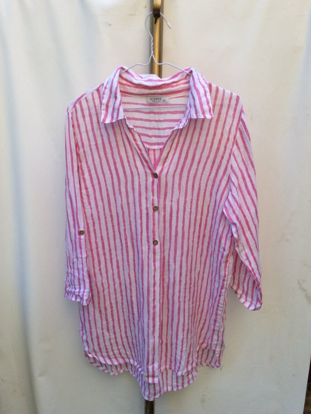 100% LINEN Rosemarine Made in Italy Striped Tunic Shirt Size M